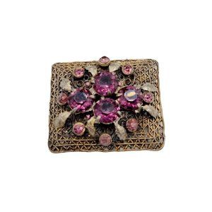 Czechoslovakian Glass and Filigree Brooch (A4)